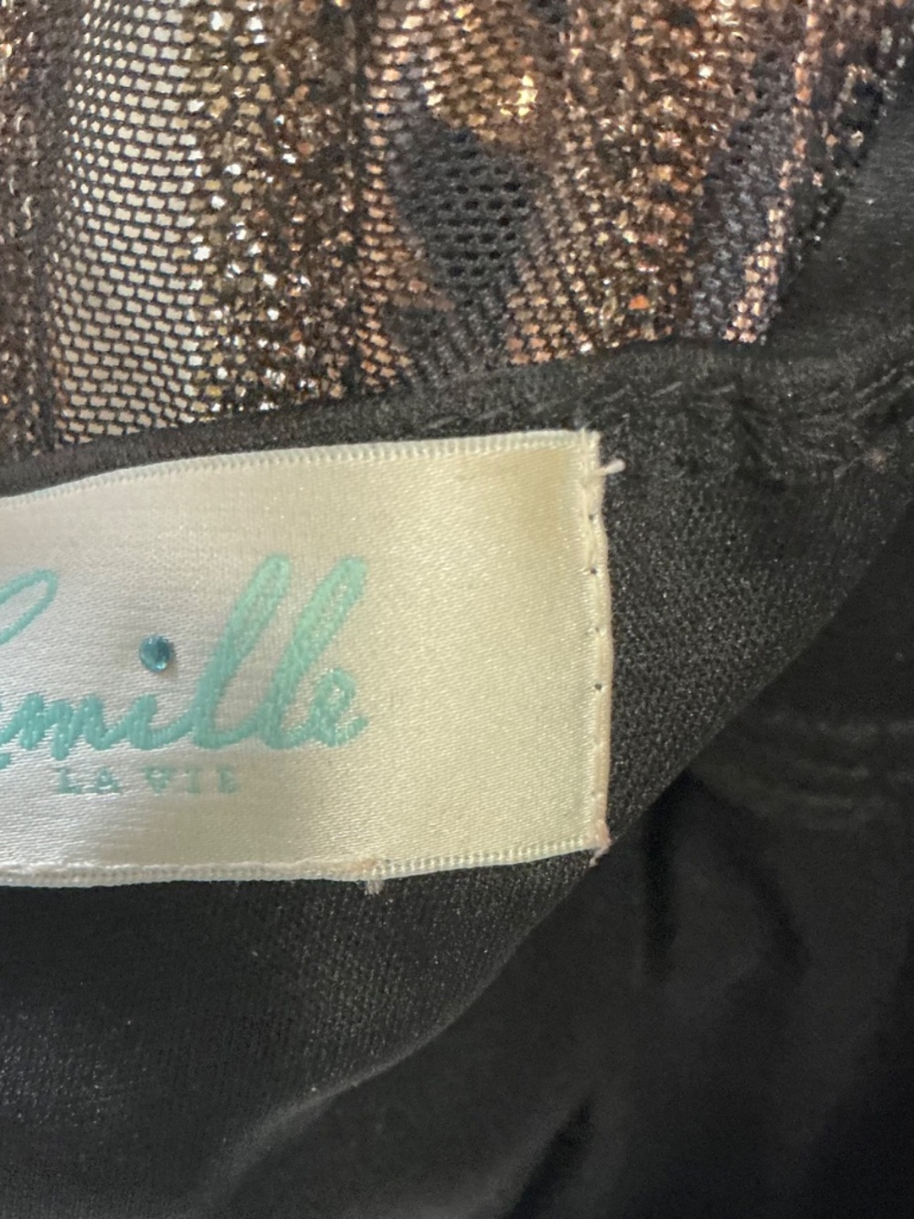 Camille La Vie wedding evening  bodycon gold black swirling art deco dress  s. 6 - Picture 6 of 9